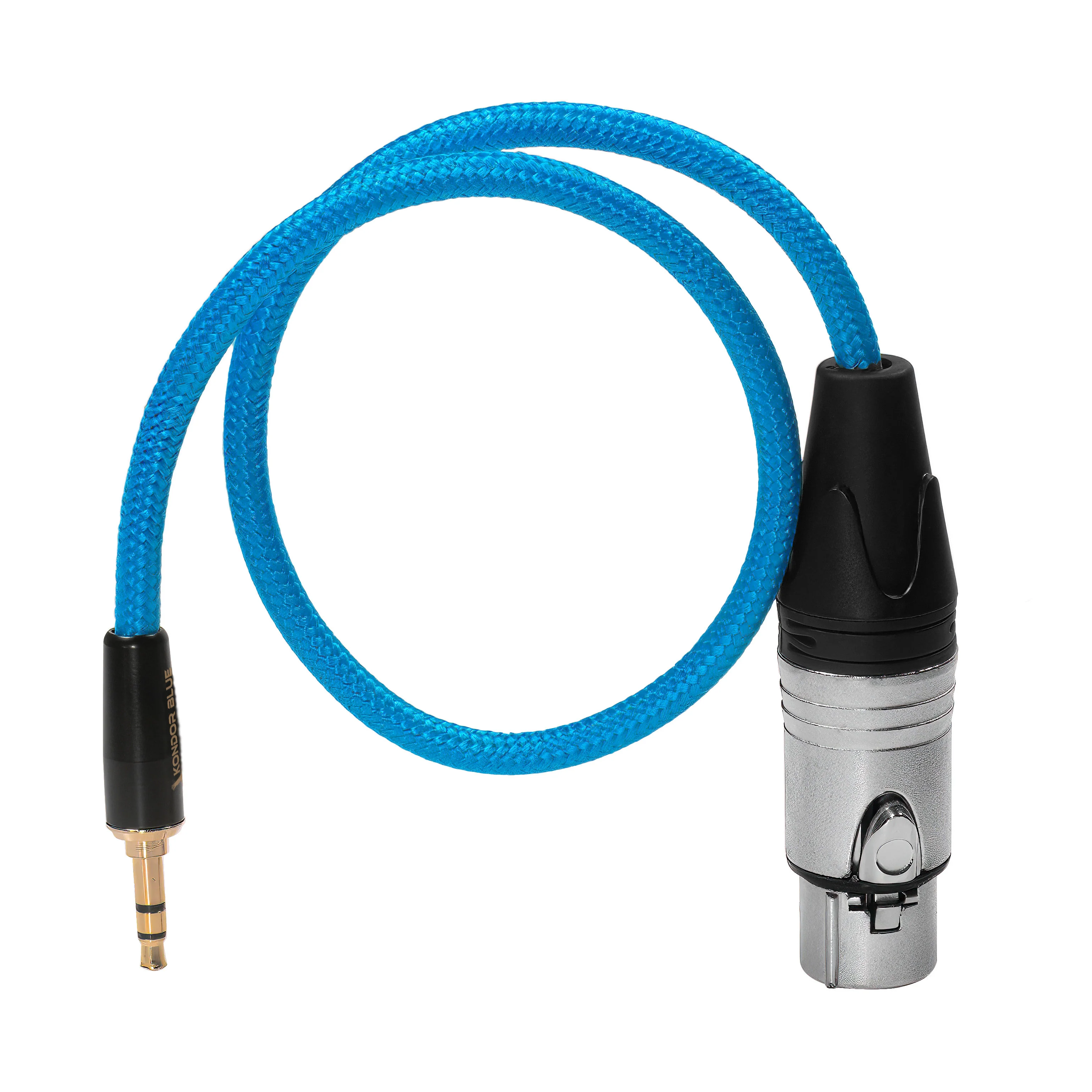 16" Female XLR to 3.5mm Male Mini TRS Blue Braided - Image 3