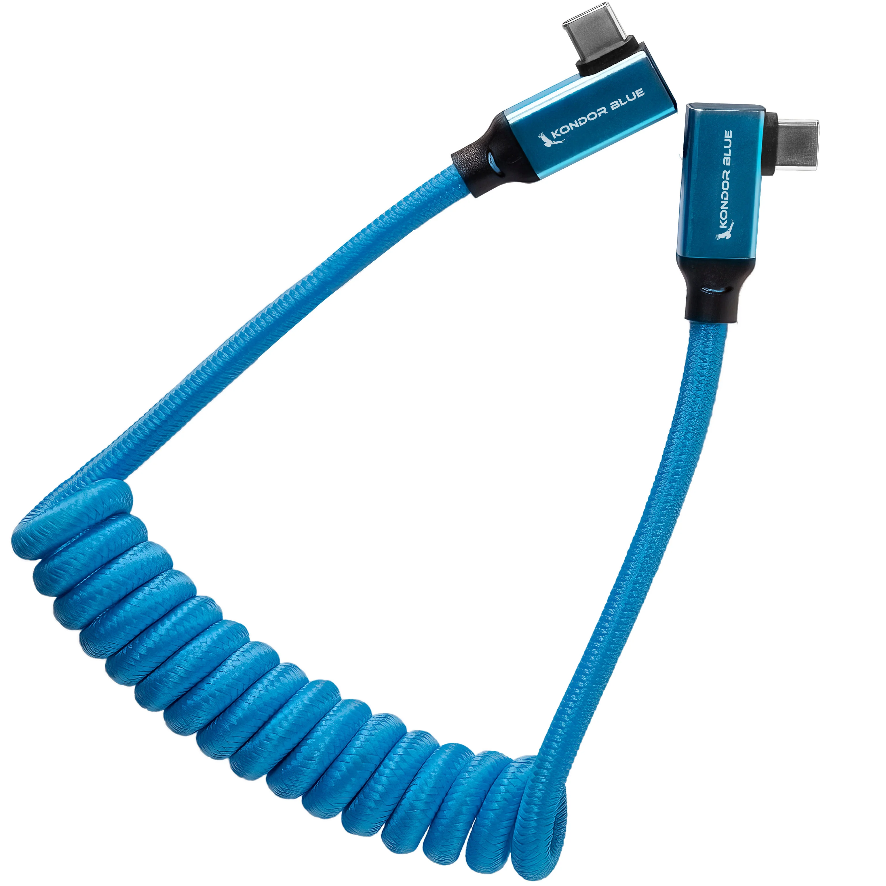 12-24" Coiled USB-C 3.2 Right Angle Braided Cable for 8K Data and Power Delivery - Image 3