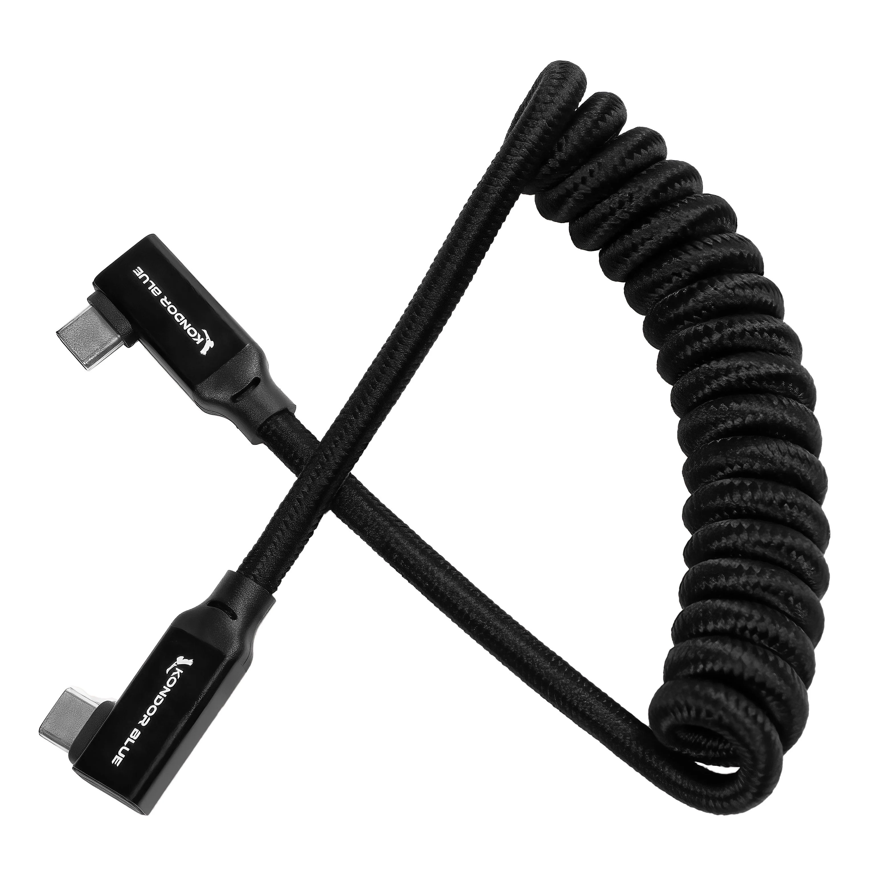 12-24" Coiled USB-C 3.2 Right Angle Braided Cable for 8K Data and Power Delivery - Image 4