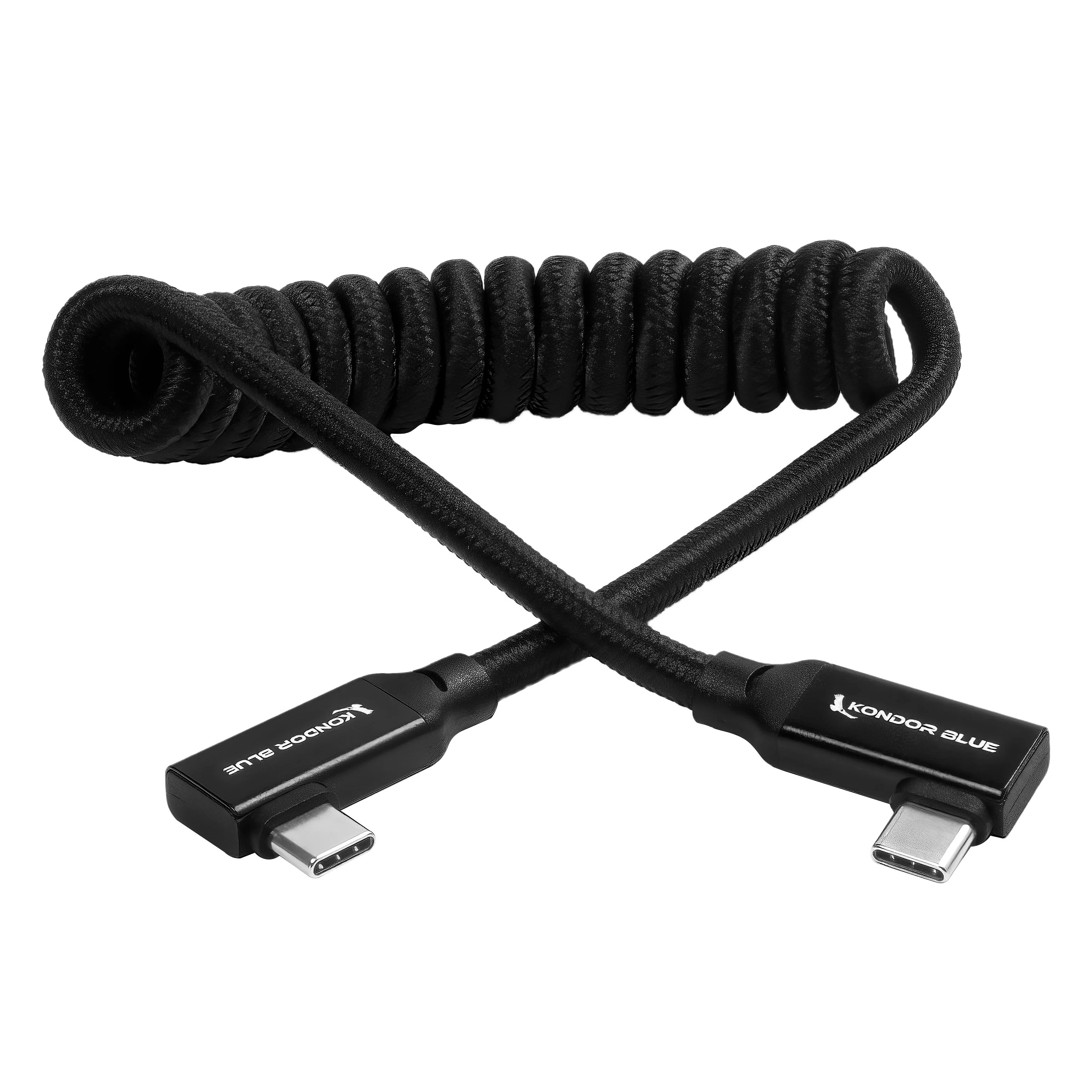 12-24" Coiled USB-C 3.2 Right Angle Braided Cable for 8K Data and Power Delivery - Image 5