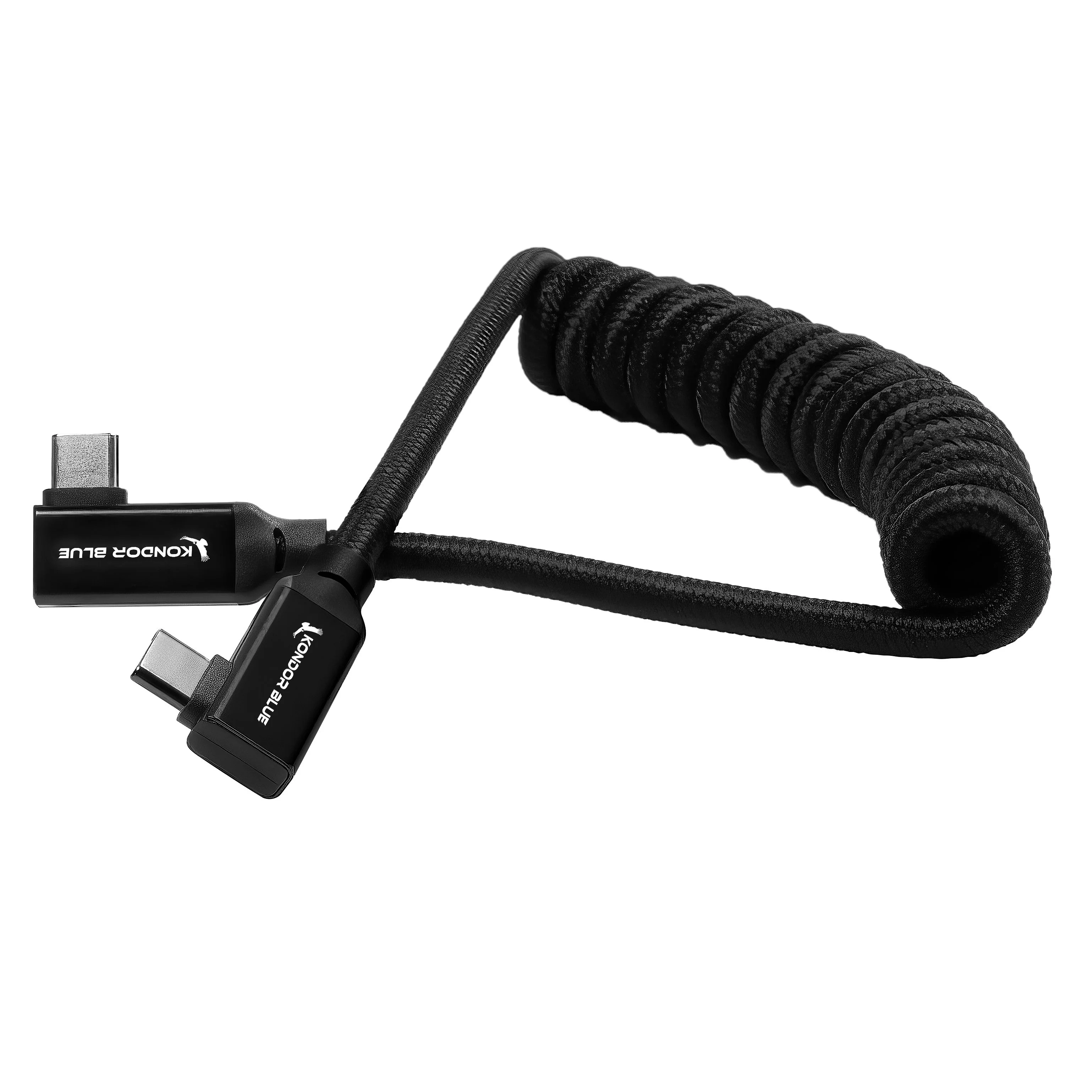 12-24" Coiled USB-C 3.2 Right Angle Braided Cable for 8K Data and Power Delivery - Image 6