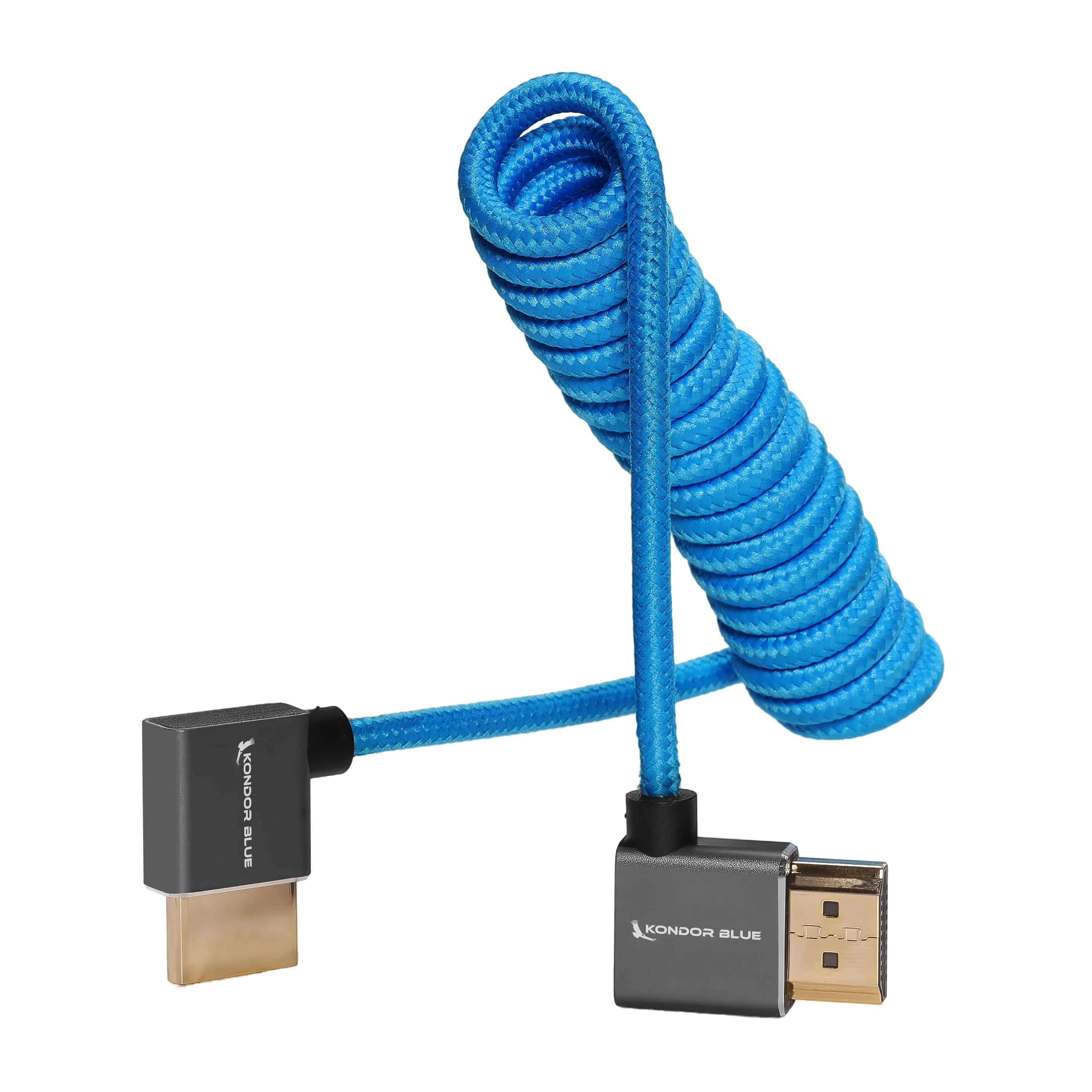 Right-Angle Full-HDMI Cable for On-Camera Monitors 12"-24" - Braided Coiled - Image 3