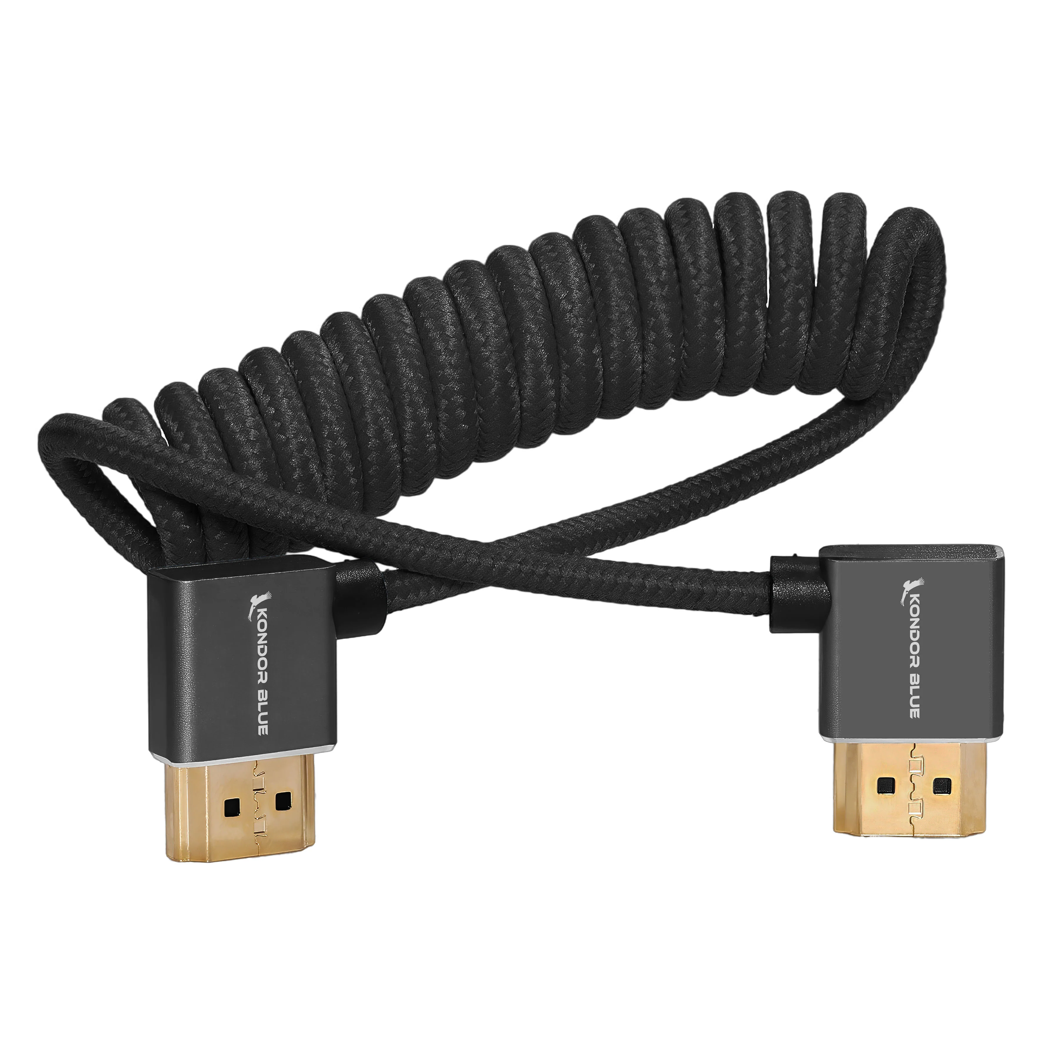 Right-Angle Full-HDMI Cable for On-Camera Monitors 12"-24" - Braided Coiled - Image 5