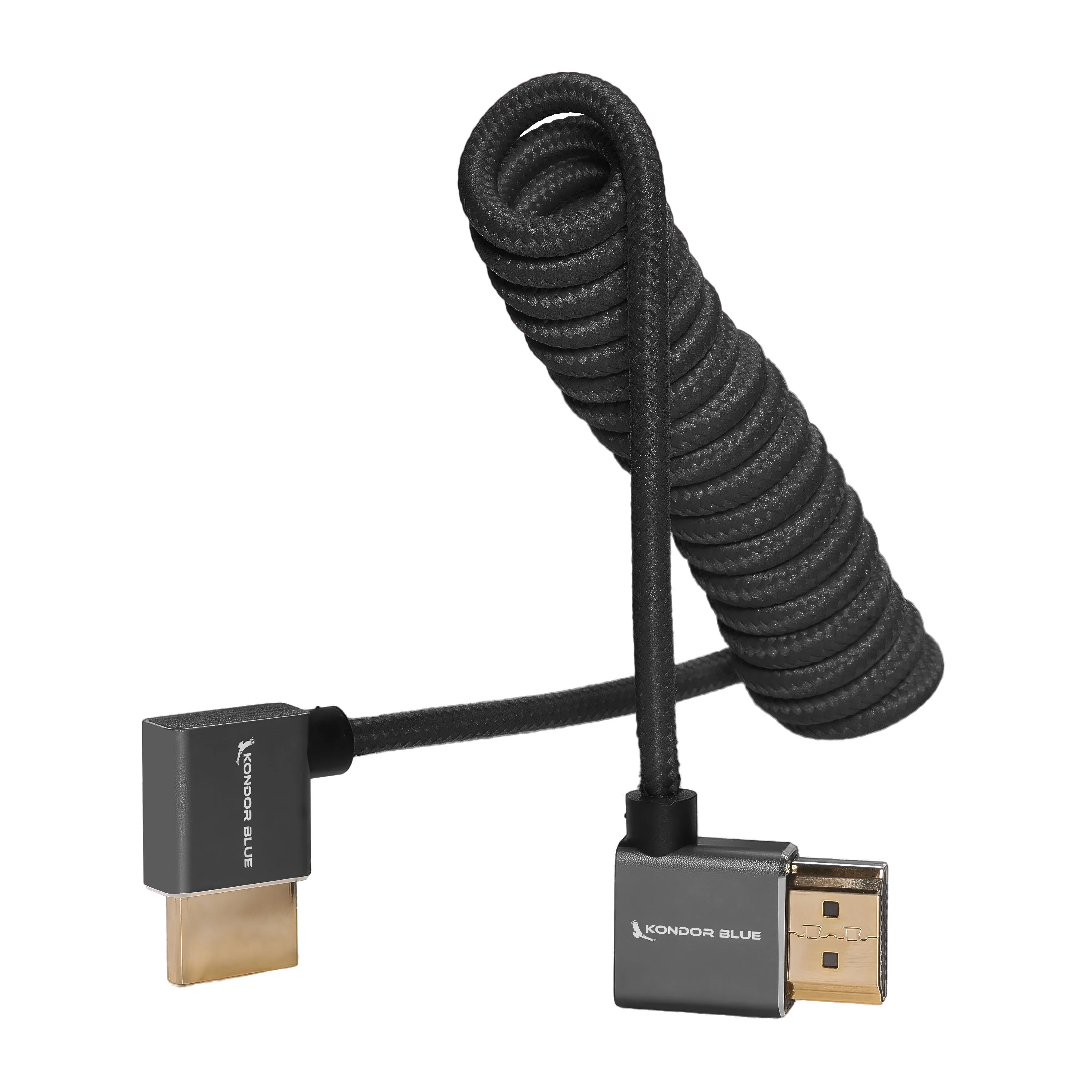 Right-Angle Full-HDMI Cable for On-Camera Monitors 12"-24" - Braided Coiled - Image 6